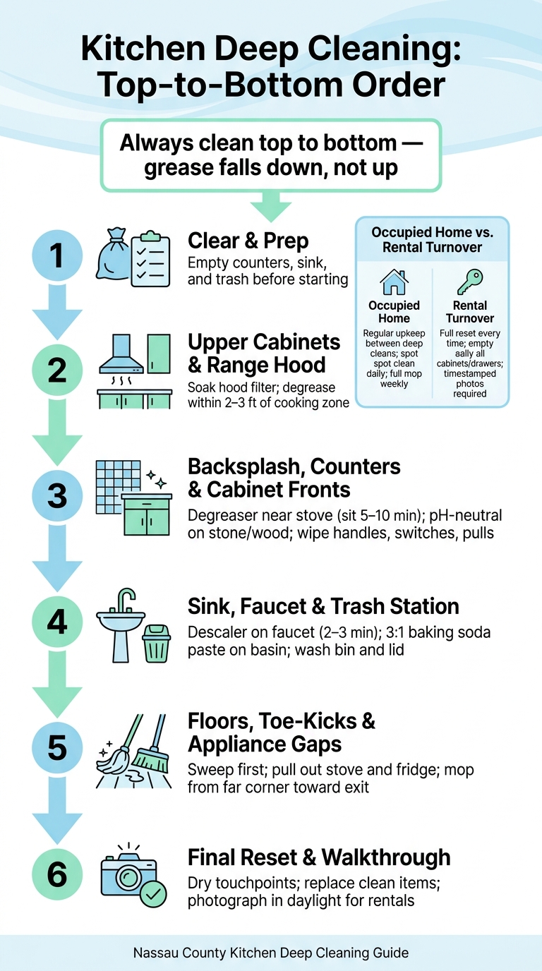 Kitchen Deep Clean Order: Top-to-Bottom Checklist for Nassau County Homes