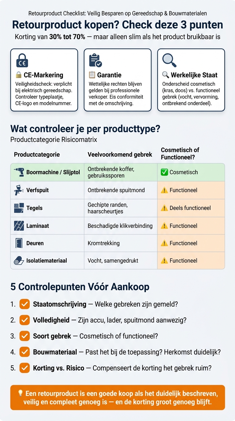 Retourproduct Checklist: Veilig Besparen op Gereedschap & Bouwmaterialen