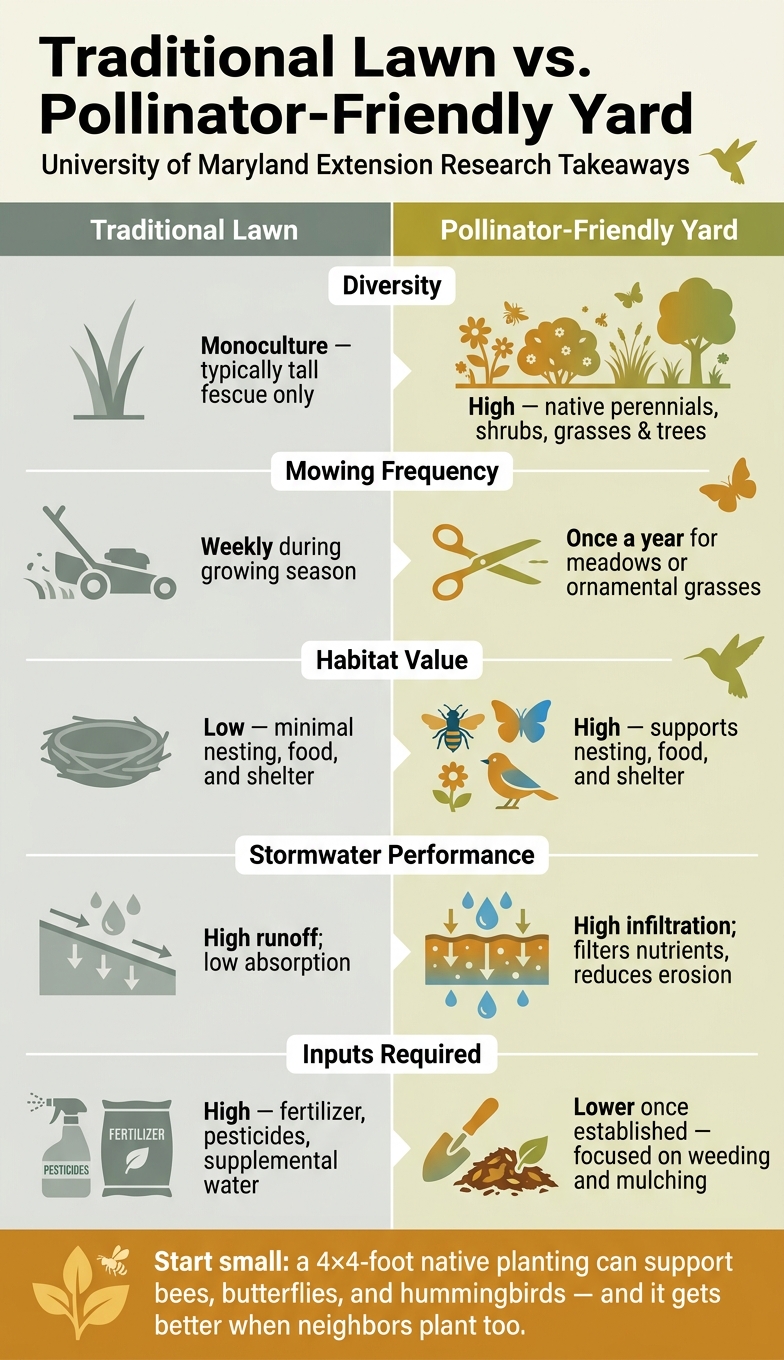 Traditional Lawn vs. Pollinator-Friendly Yard: Maryland Side-by-Side Comparison