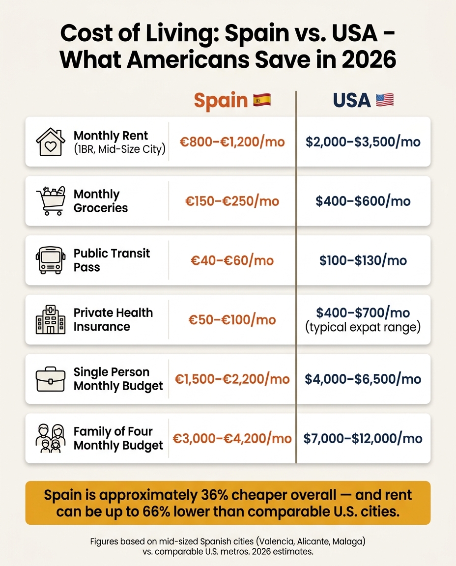 Cost of Living: Spain vs. USA – What Americans Save in 2026