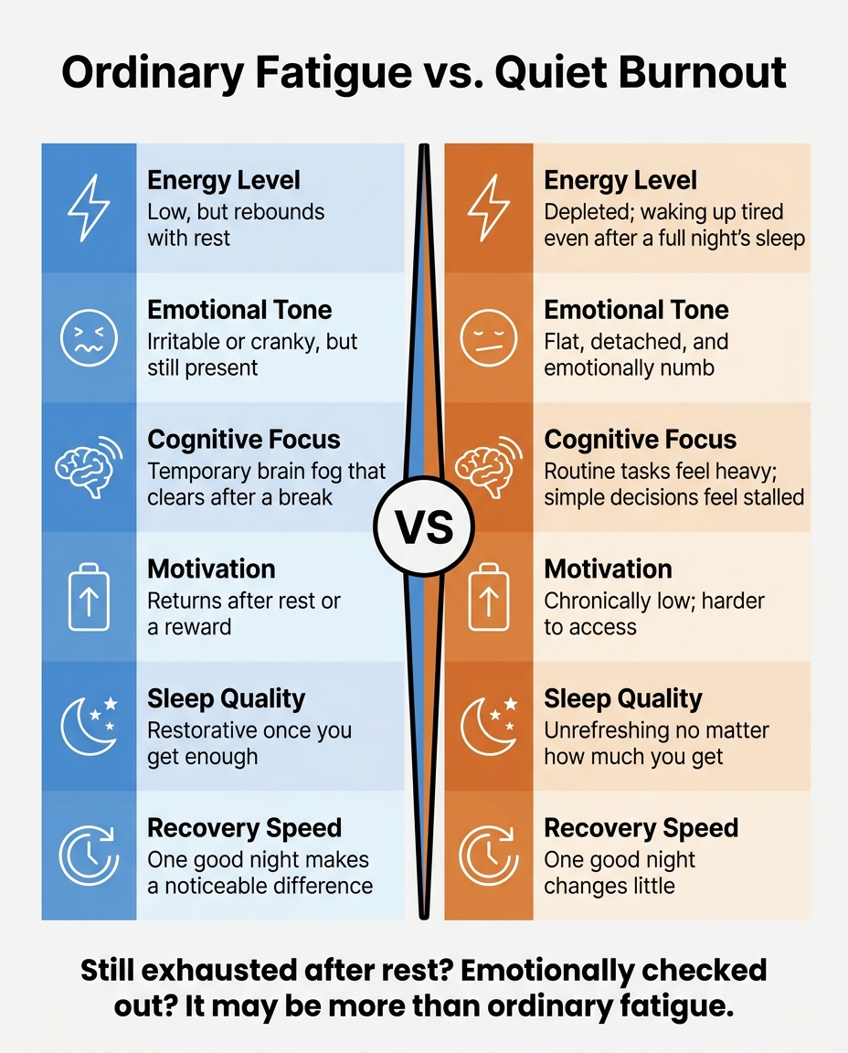 Ordinary Fatigue vs. Quiet Burnout: Key Differences at a Glance