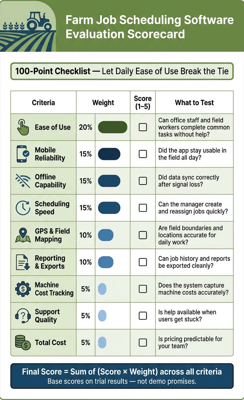 Farm Job Scheduling Software Evaluation Scorecard
