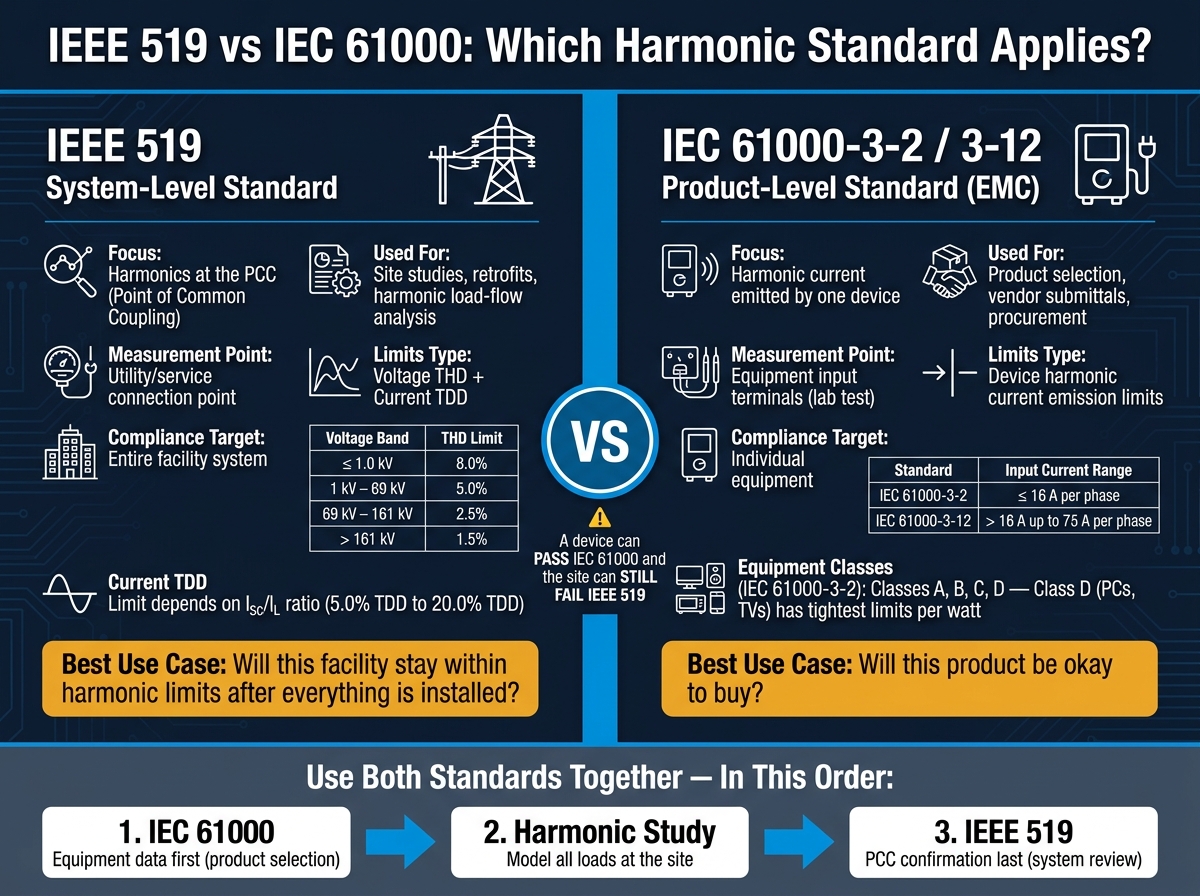 IEEE 519 vs IEC 61000: Which Harmonic Standard Applies?