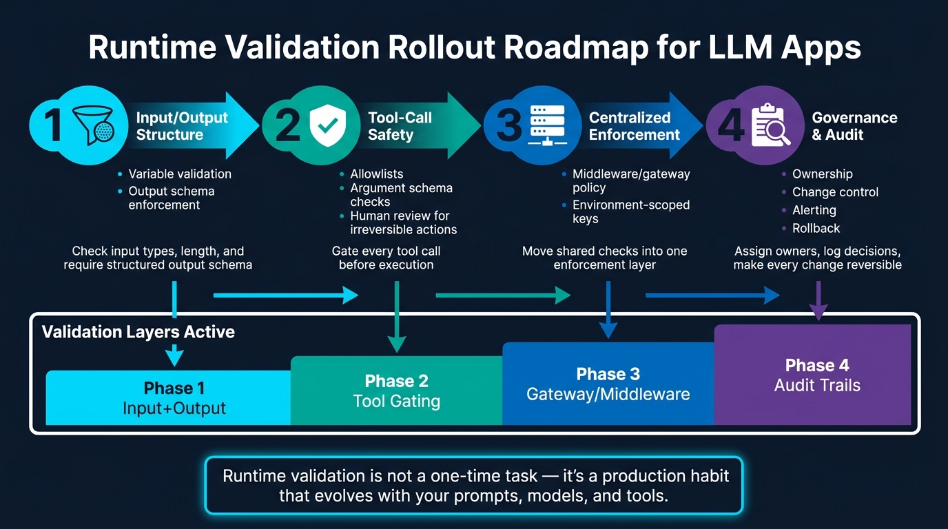 Runtime Validation Pipeline: 4-Phase Rollout for Secure LLM Apps