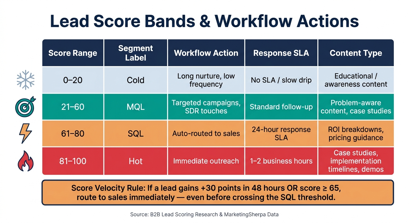 Lead Scoring Score Bands: Workflow Actions by Score Range