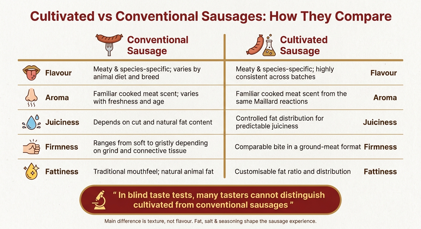 Cultivated vs Conventional Sausages: Taste, Texture & Sensory Comparison