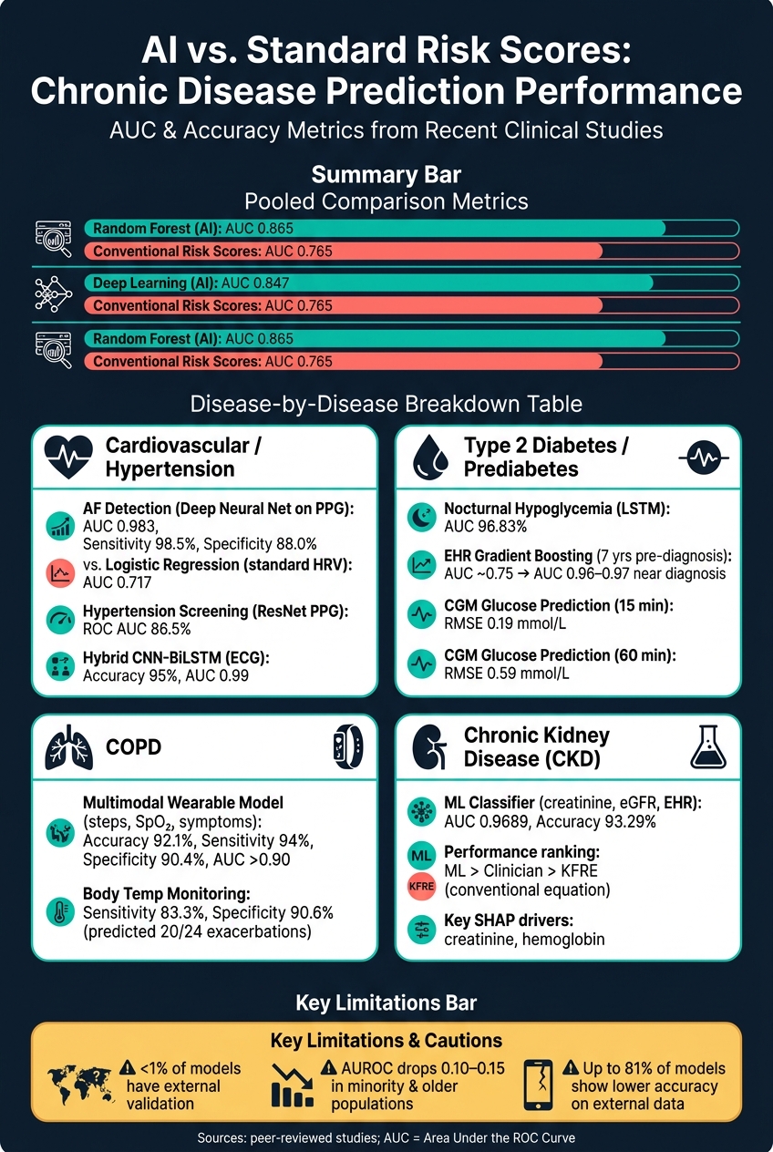 AI vs. Standard Risk Scores: Chronic Disease Prediction Performance