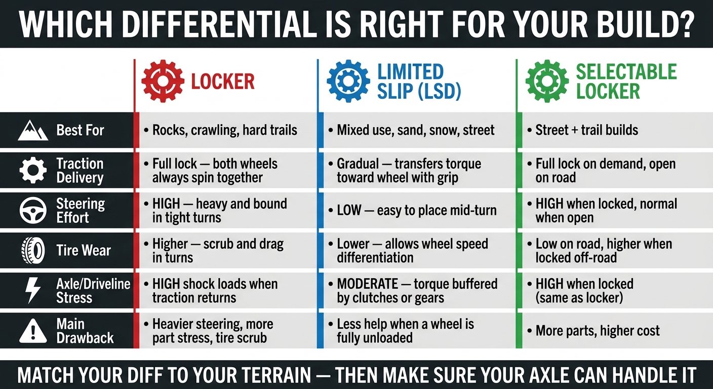 Locker vs Limited Slip vs Selectable Locker: Off-Road Differential Comparison