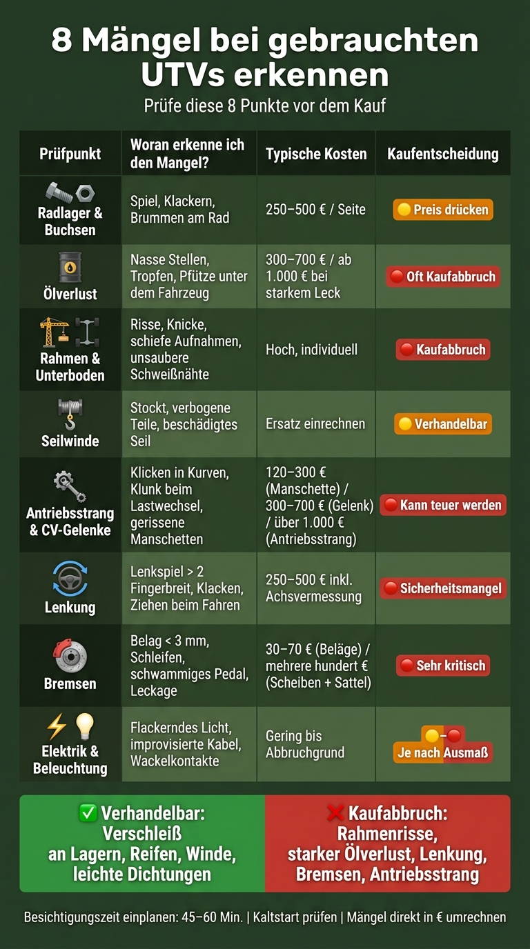 8 Mängel beim Gebrauchten UTV: Checkliste & Reparaturkosten
