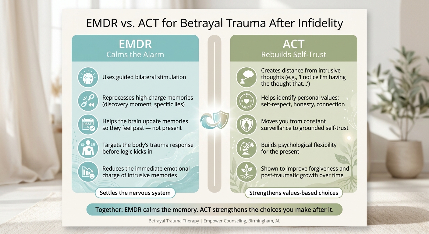 EMDR vs ACT for Betrayal Trauma After Infidelity