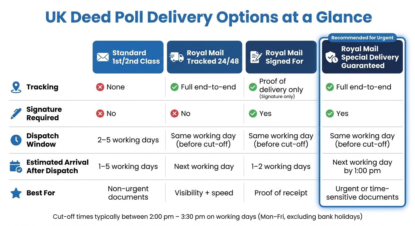 UK Deed Poll Delivery Options Compared: Speed, Tracking & Cost
