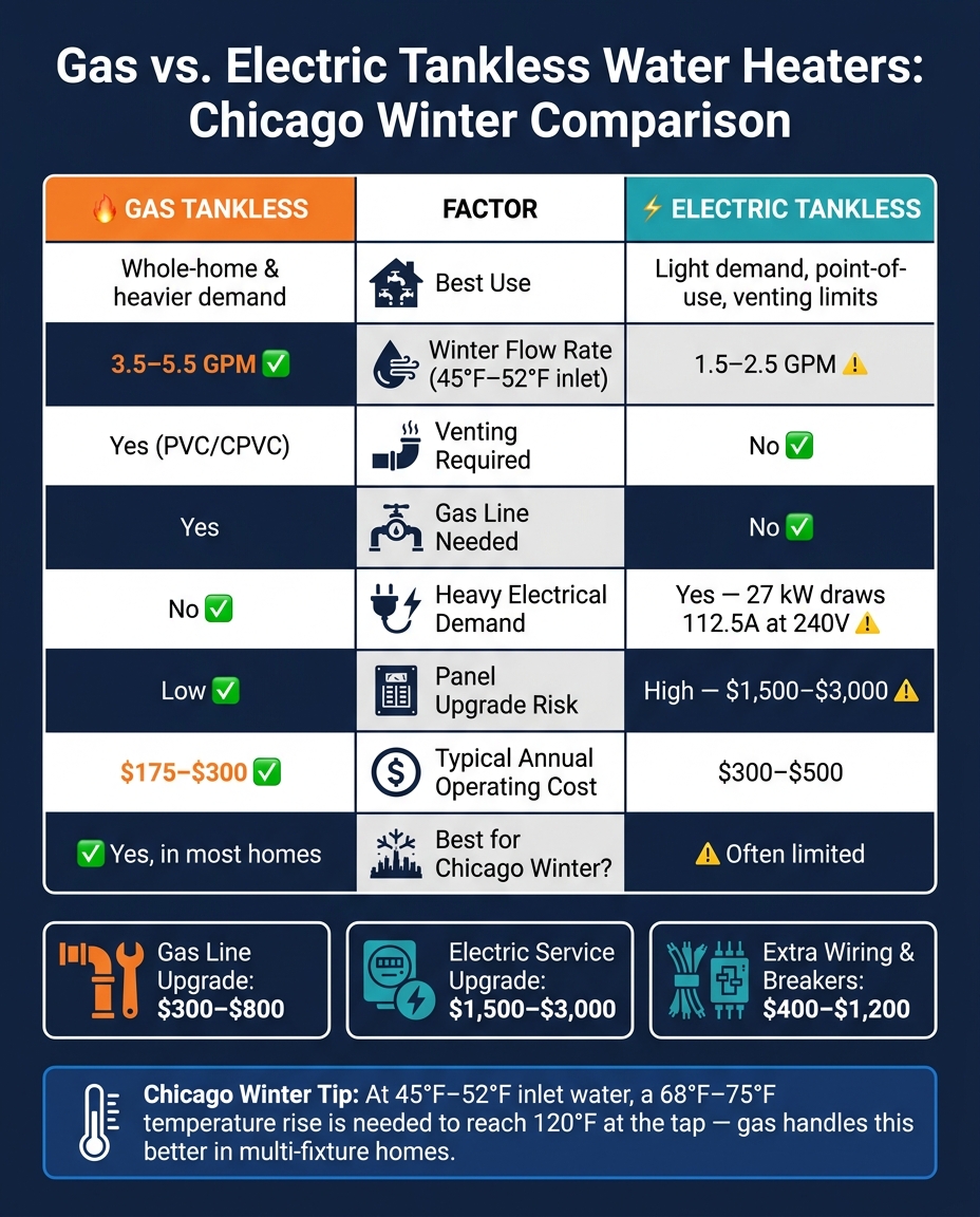 Gas vs Electric Tankless Water Heaters: Chicago Winter Comparison