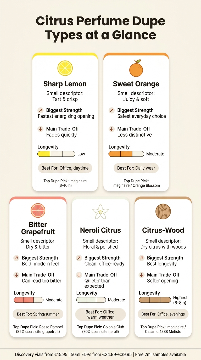 Citrus Perfume Dupe Types: Scent Profiles, Longevity & Best Use Cases