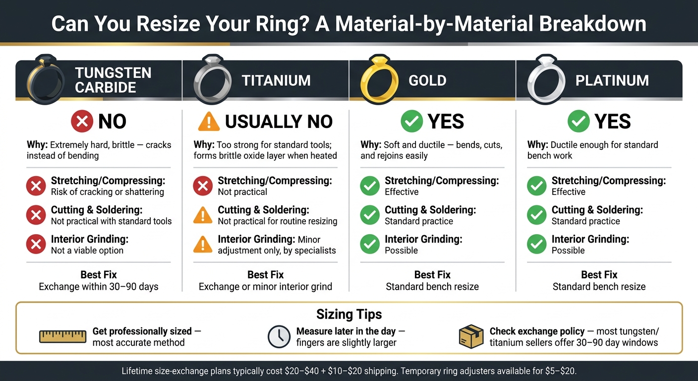 Can You Resize It? Titanium vs. Tungsten vs. Gold vs. Platinum