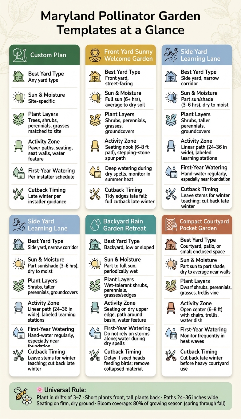 Maryland Pollinator Garden Templates: Side-by-Side Comparison