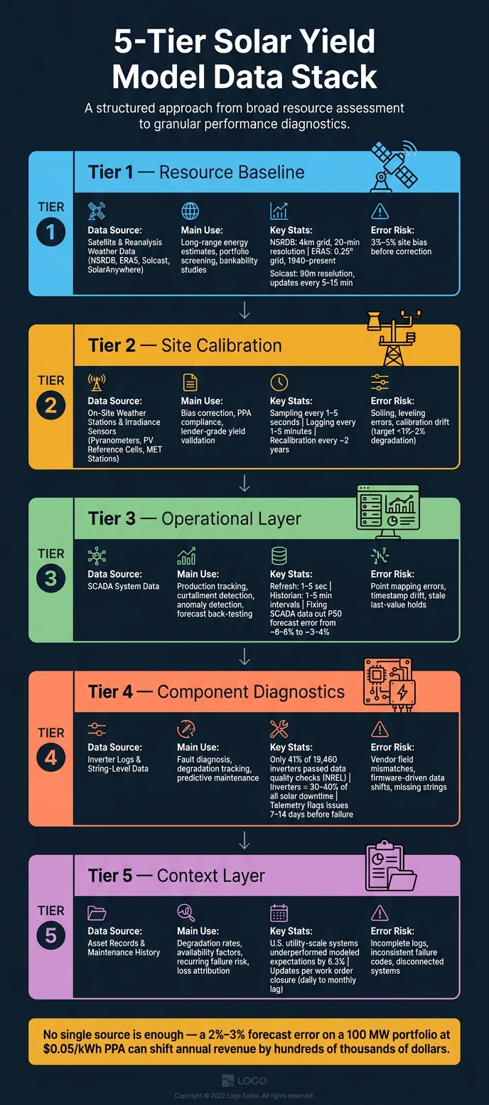 5-Tier Solar Yield Model Data Stack: Sources, Uses & Error Risks