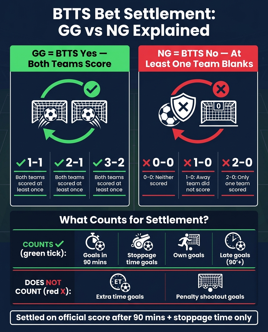 BTTS Bet Settlement: GG vs NG Explained
