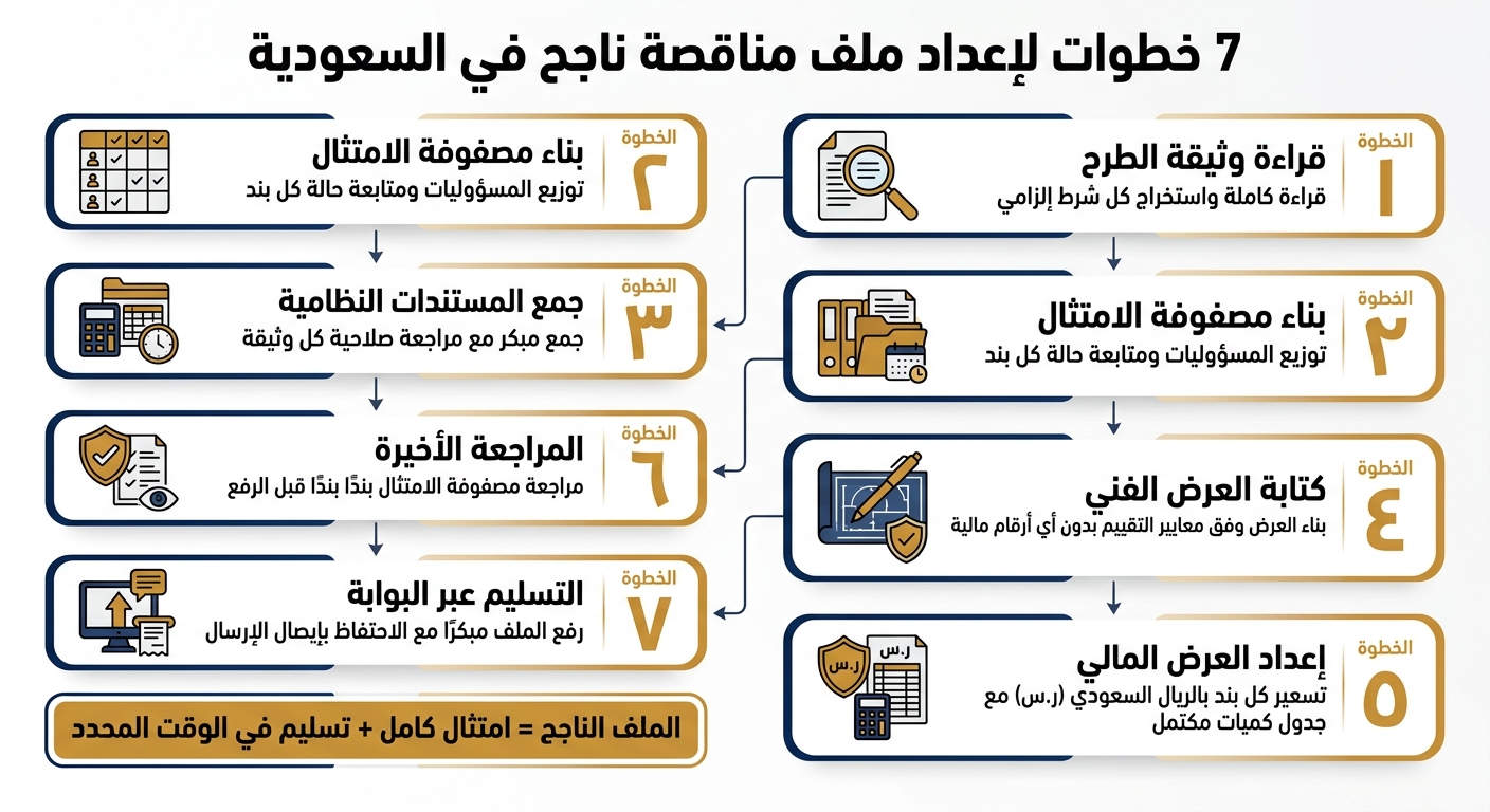 7 خطوات لإعداد ملف مناقصة ناجح في السعودية