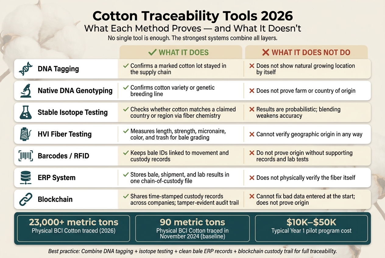 Cotton Traceability Tools 2026: What Each Method Proves (and What It Doesn't)