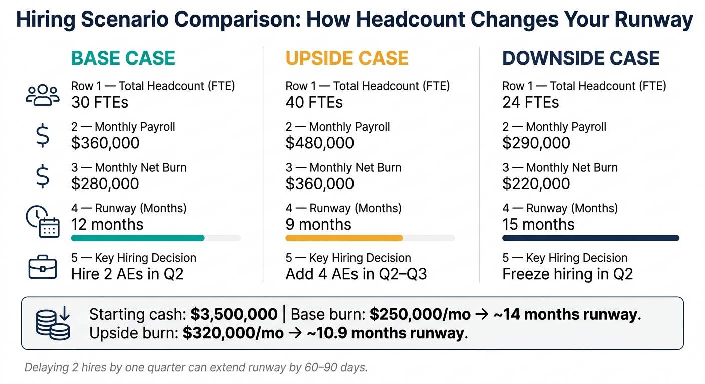 Investor-Ready Hiring Forecast: Base vs. Upside vs. Downside Scenarios
