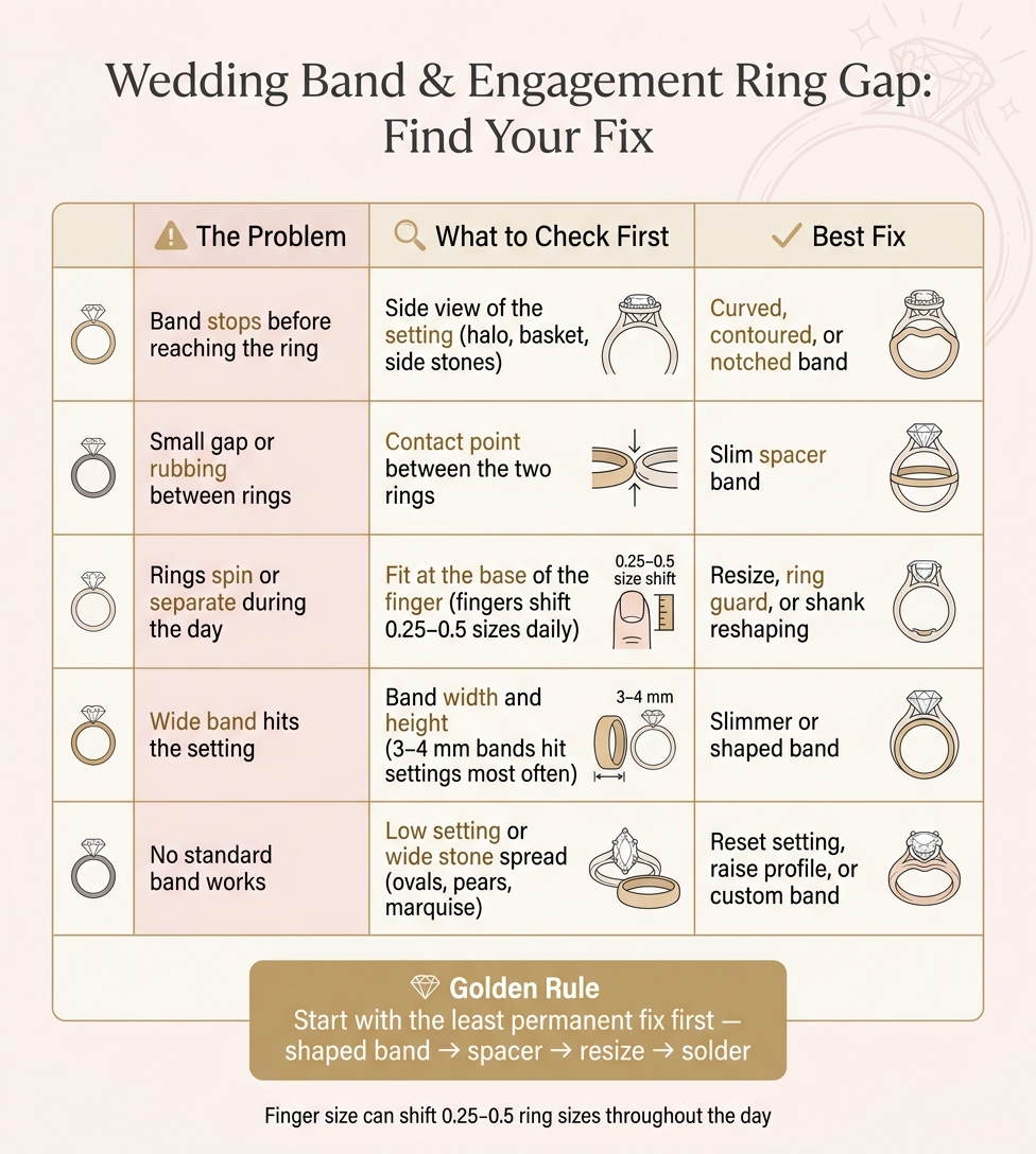 Wedding Band Gap Fix: Problem vs. Solution Cheat Sheet