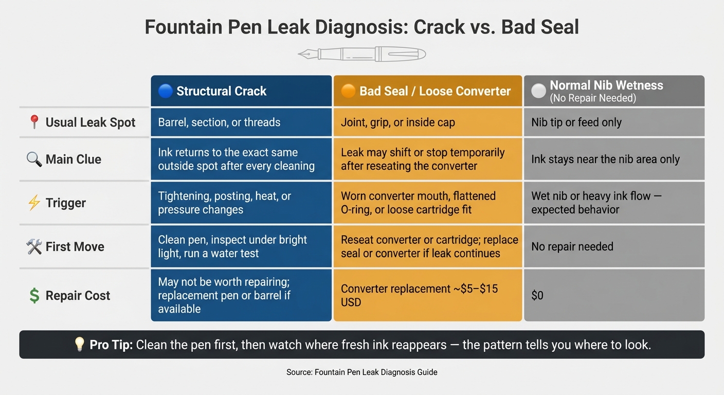 Fountain Pen Leak Diagnosis: Crack vs. Bad Seal
