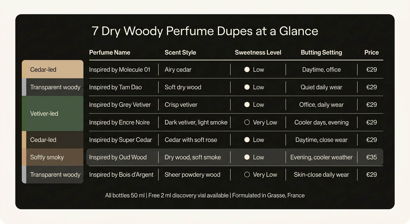 7 Dry Woody Perfume Dupes Compared: Scent, Style & Price
