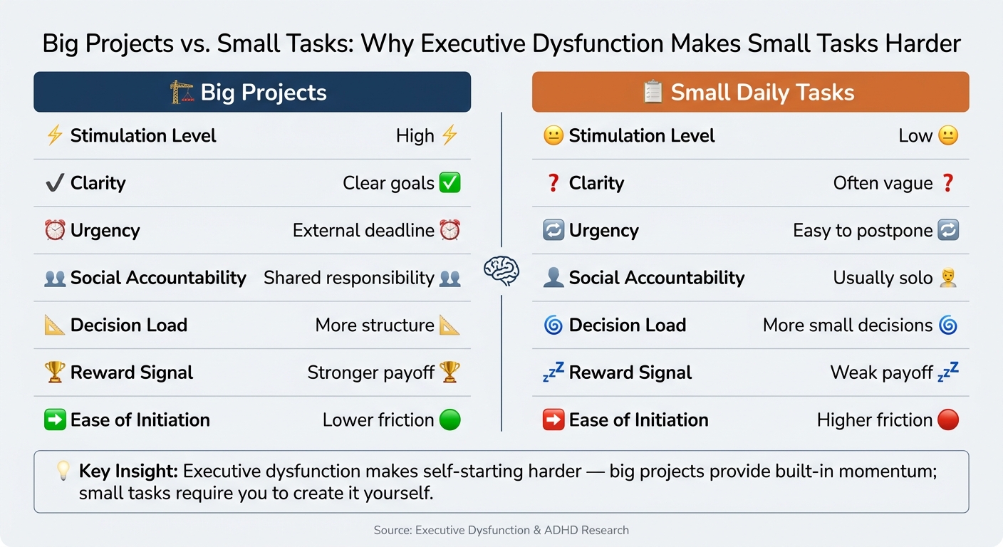 Big Projects vs. Small Tasks: Why Executive Dysfunction Makes Small Tasks Harder