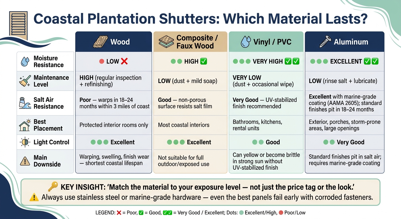 Coastal Plantation Shutters: Material Comparison Guide