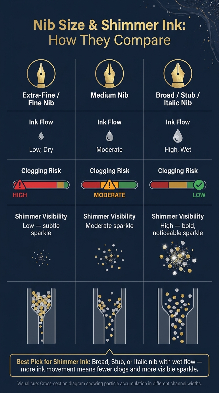 Fountain Pen Nib Size vs. Shimmer Ink Performance