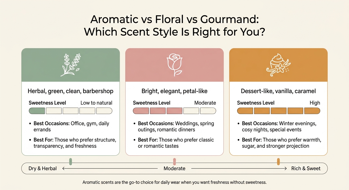 Aromatic vs Floral vs Gourmand Perfumes: Key Differences