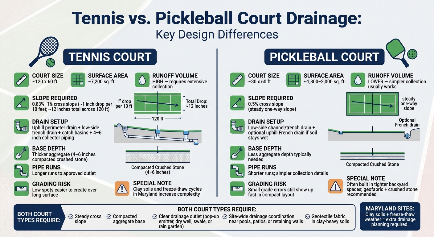 Tennis vs Pickleball Court Drainage: Side-by-Side Comparison