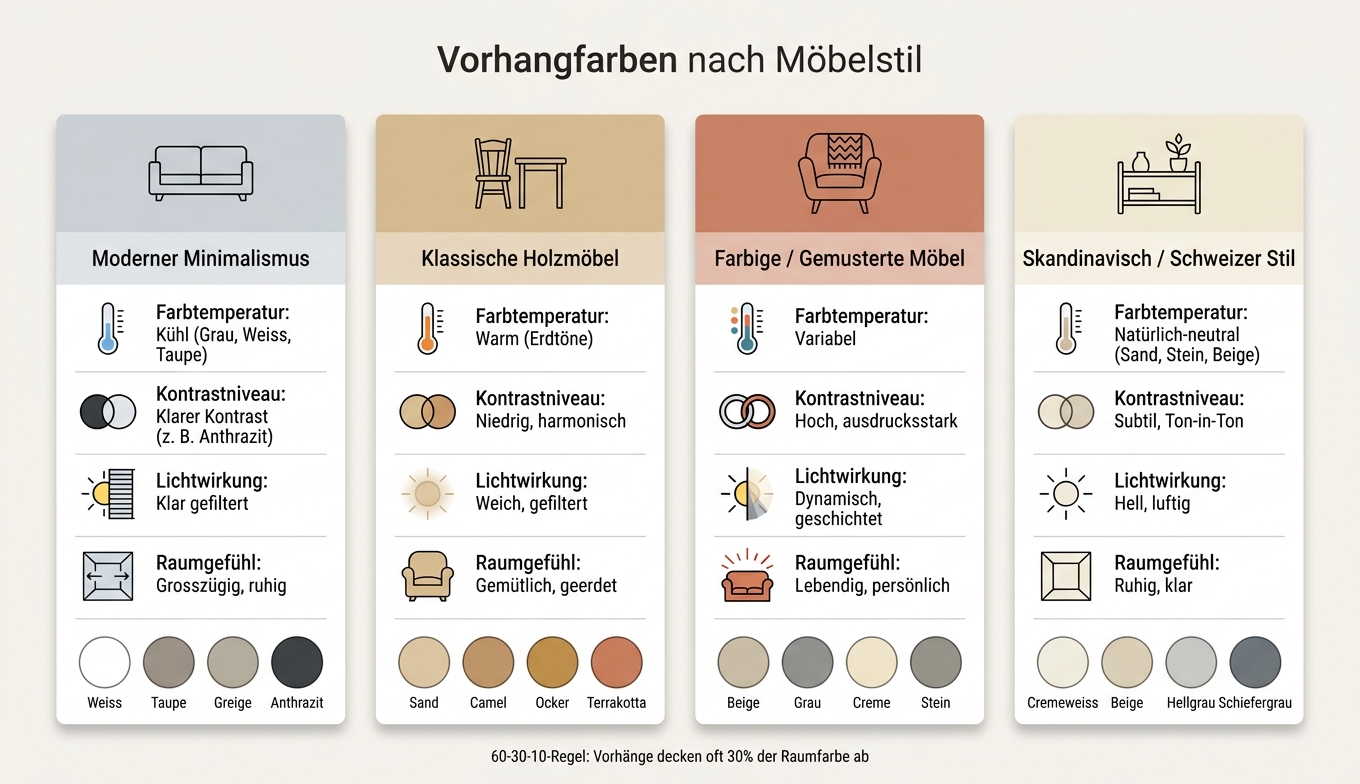 Vorhangfarben nach Möbelstil: Der grosse Vergleich