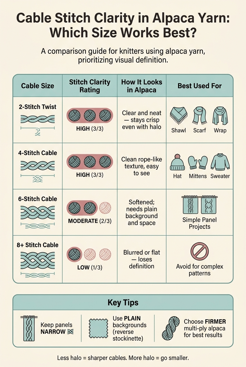 Cable Stitch Clarity in Alpaca Yarn: Which Size Works Best?