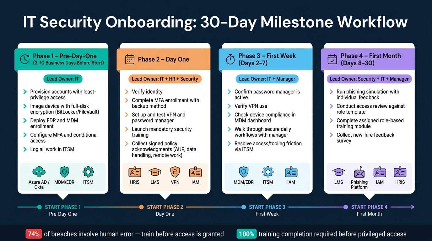 IT Security Onboarding: 30-Day Milestone Workflow