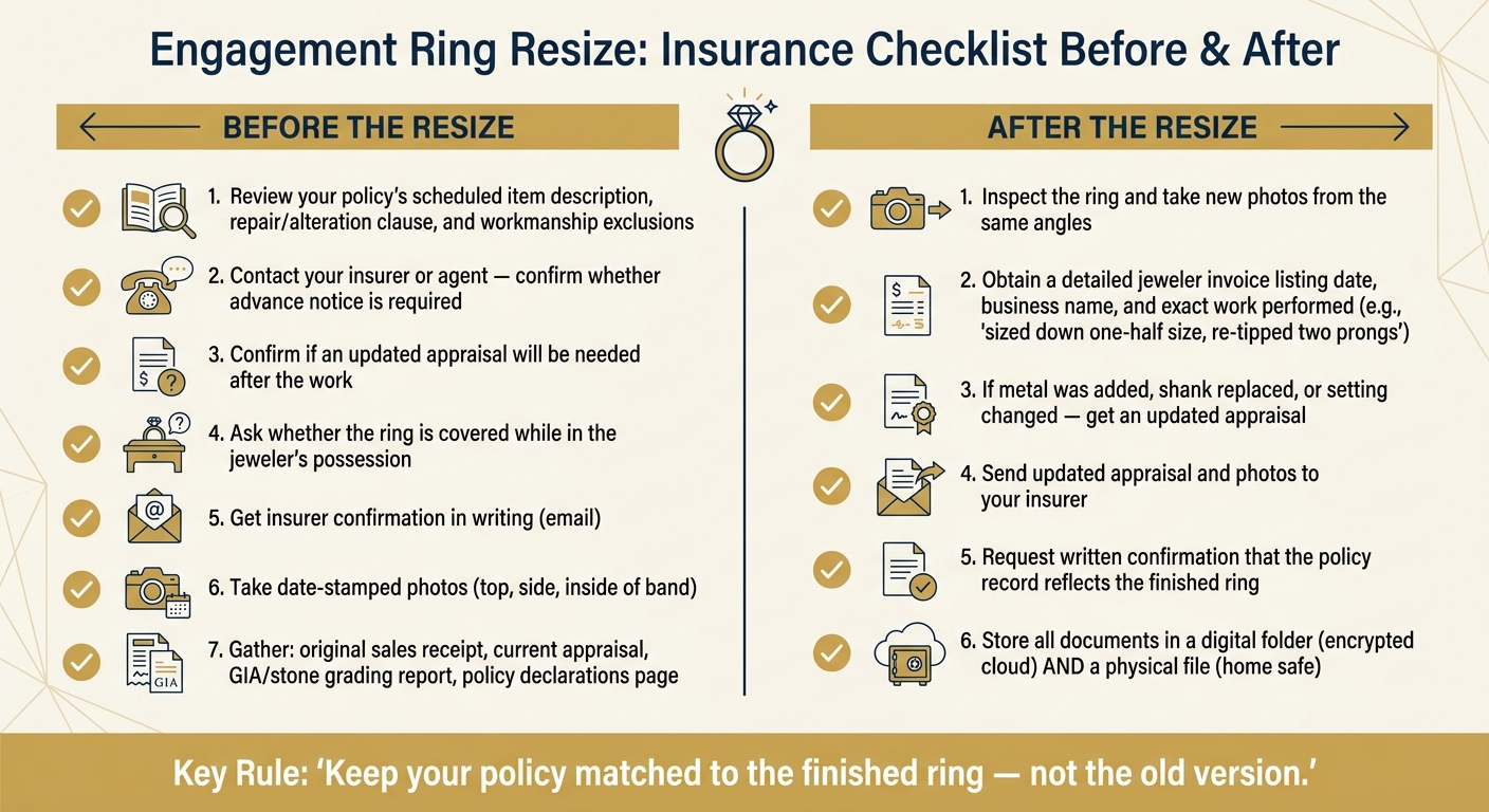Engagement Ring Resize: Insurance Checklist Before & After