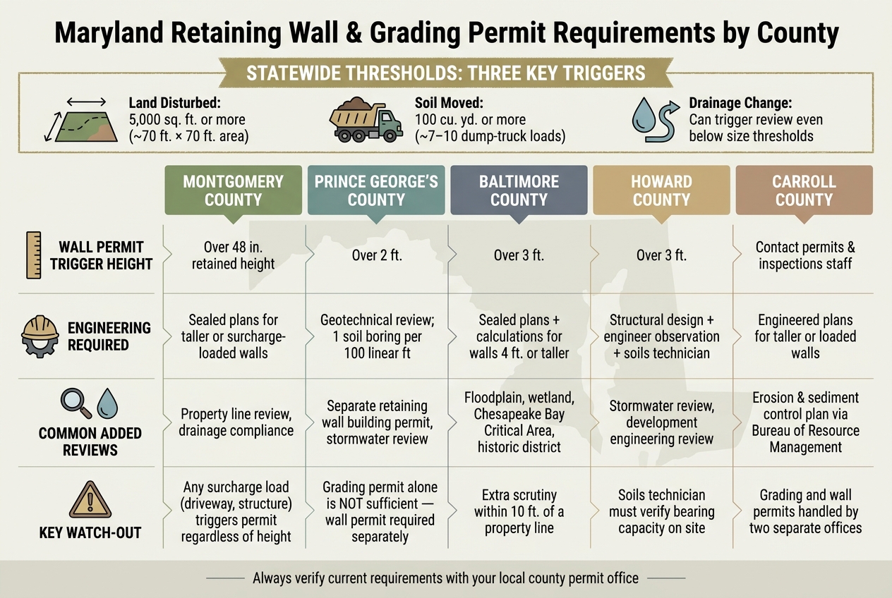Maryland Soil Retention Permit Triggers by County