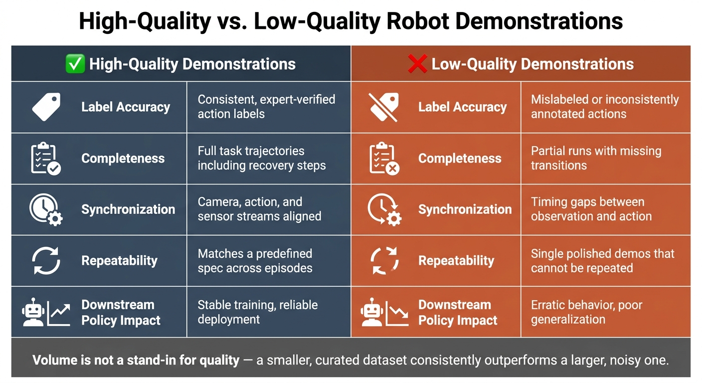 High-Quality vs Low-Quality Robot Demonstrations: Key Differences