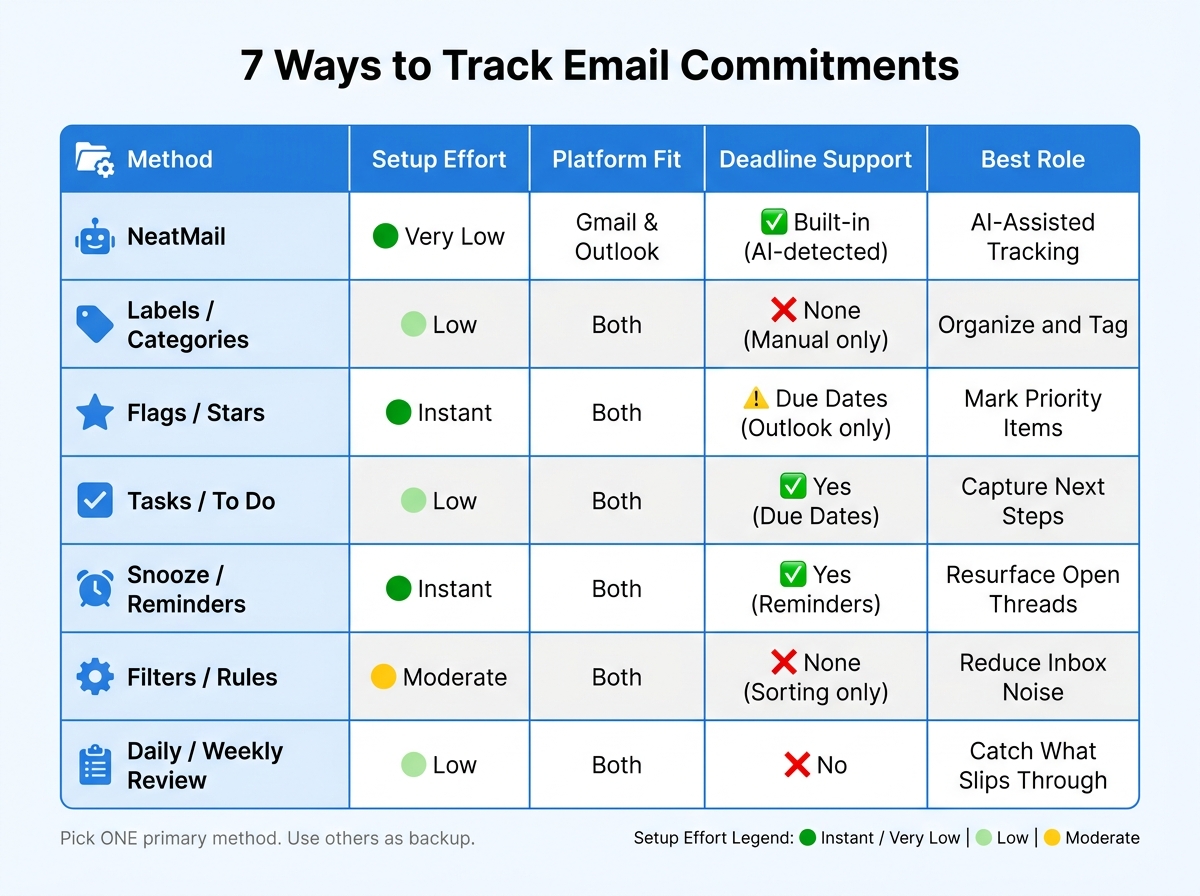 7 Ways to Track Email Commitments: Side-by-Side Comparison