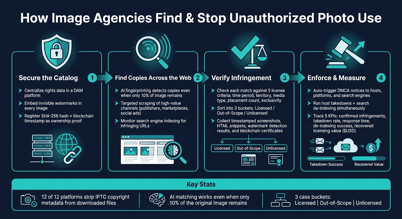 How Image Agencies Find & Stop Unauthorized Photo Use: 4-Step Workflow