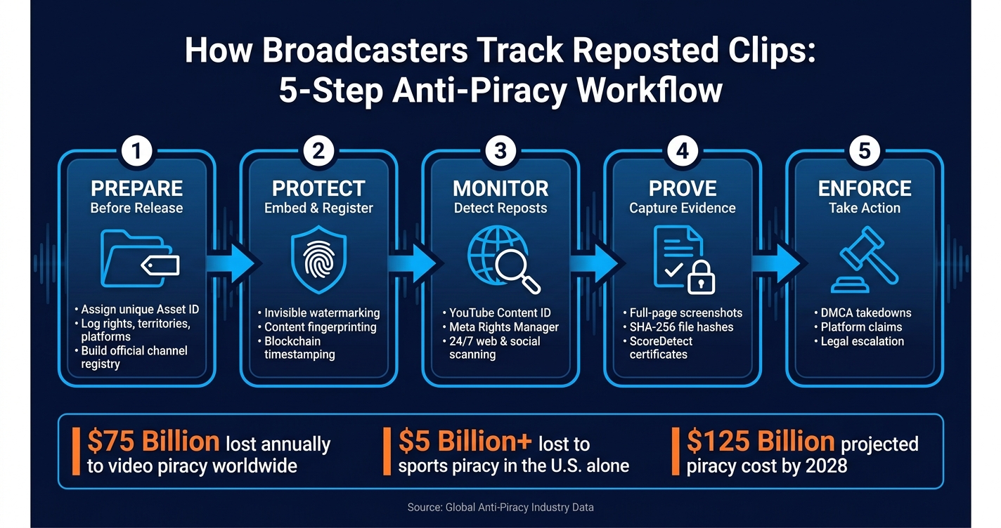 How Broadcasters Track Reposted Clips: 5-Step Anti-Piracy Workflow