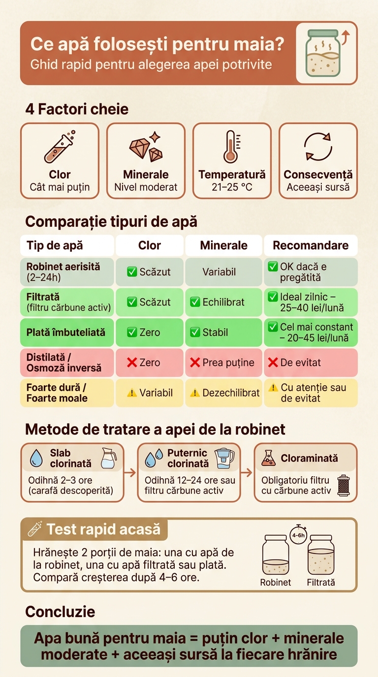 Ce apă folosești pentru maia? Ghid vizual de alegere