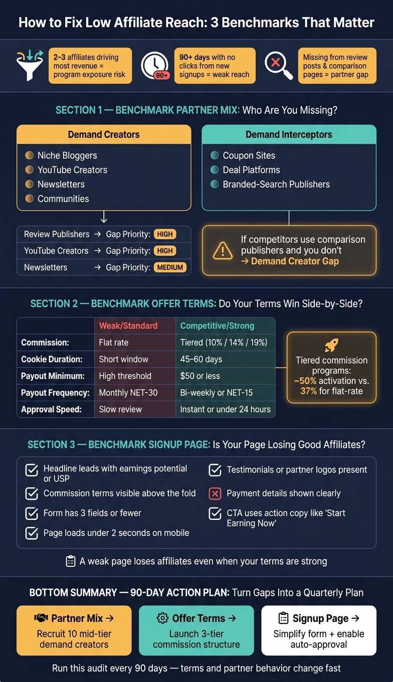 Affiliate Program Benchmarking: Partner Mix, Terms & Signup Page Gaps