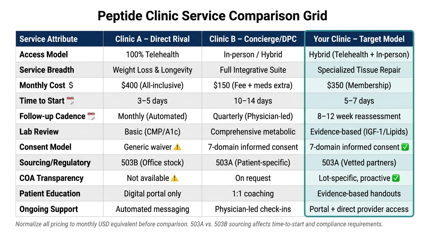 Peptide Clinic Competitor Service Comparison Grid
