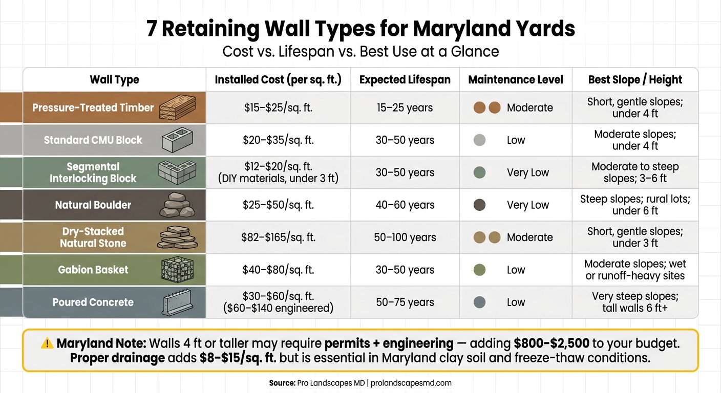 7 Retaining Wall Types: Cost, Lifespan & Best Use in Maryland