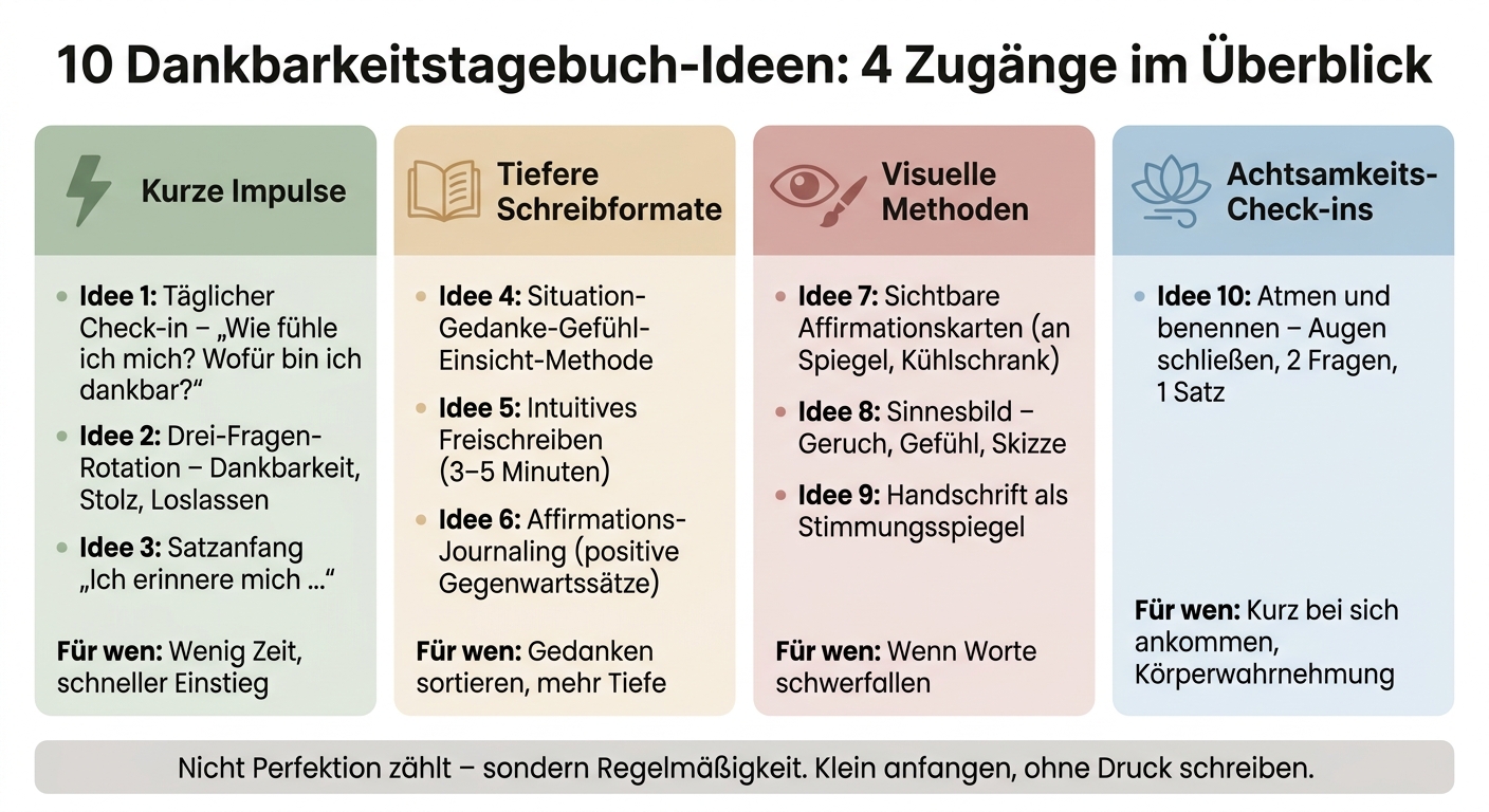10 Dankbarkeitstagebuch-Ideen: 4 Zugänge im Überblick