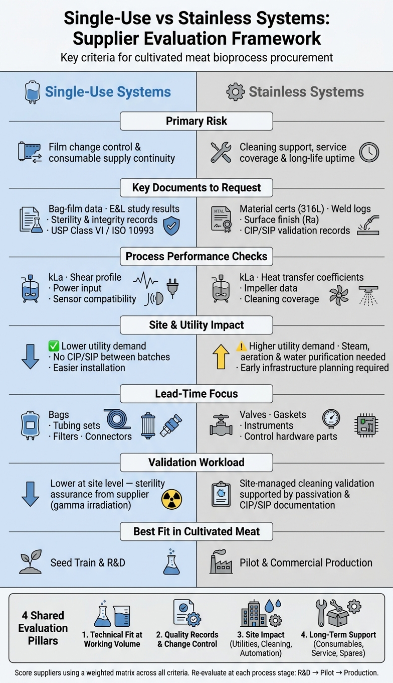 Single-Use vs Stainless Bioprocess Systems: Supplier Evaluation at a Glance