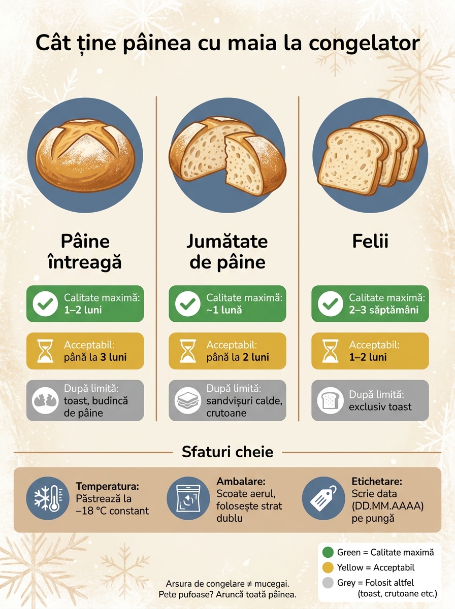 Cât ține pâinea cu maia la congelator – Ghid rapid pe formate