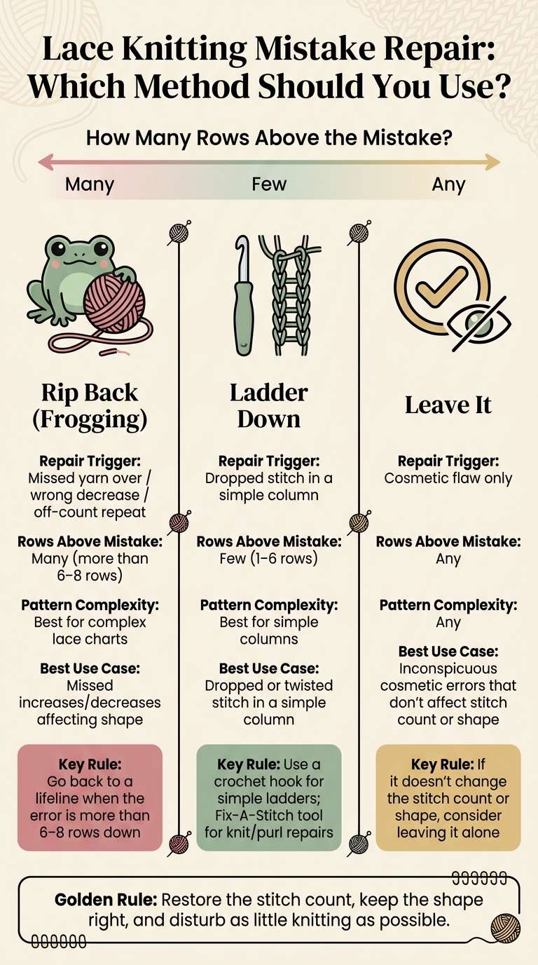 Lace Knitting Mistakes: Rip Back vs. Ladder Down vs. Leave It
