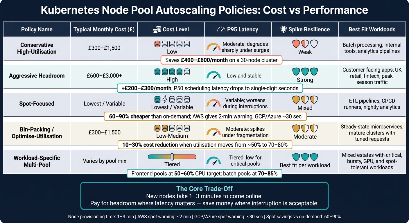 Kubernetes Node Pool Autoscaling Policies: Cost vs Performance Comparison